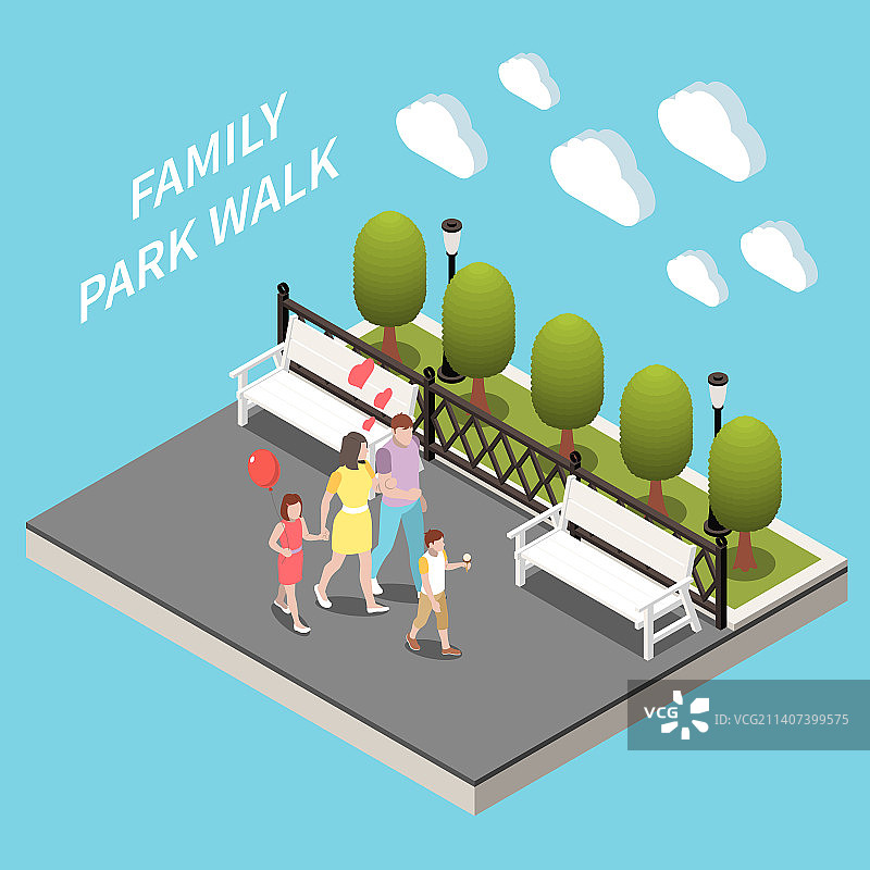 公园散步2.5D家庭背景图片素材
