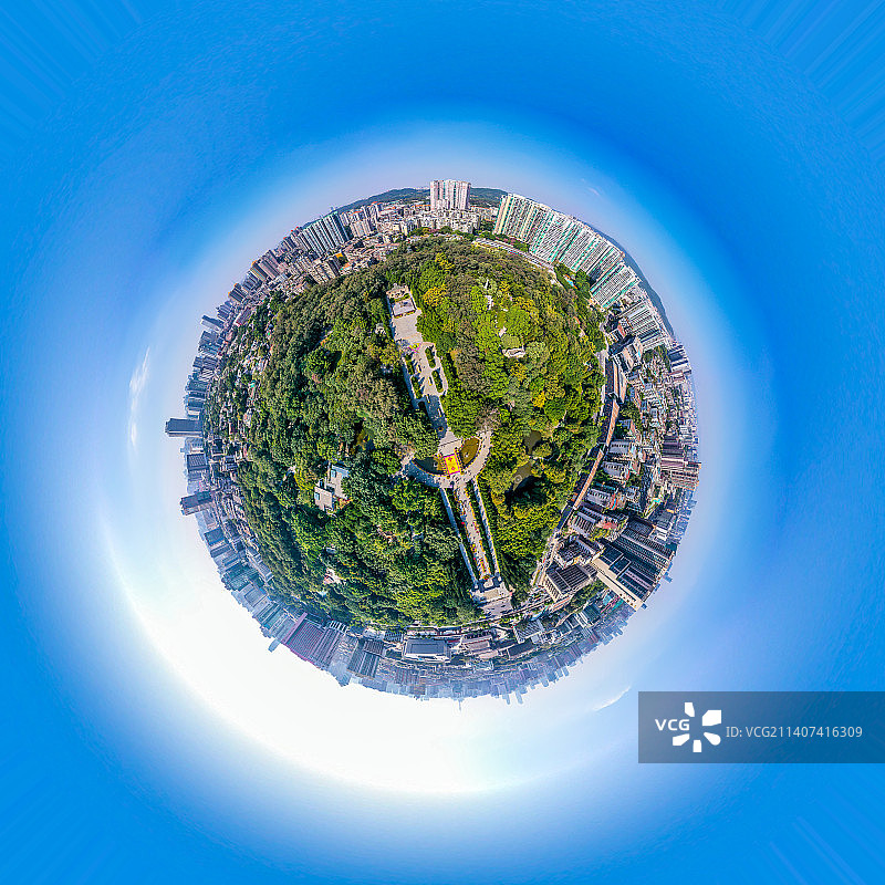 航拍广州黄花岗公园VR视角球形全景图 广州黄花岗七十二烈士墓园 720全景照片图片素材
