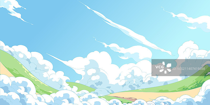 二次元动漫户外郊游风吹插画背景图片素材