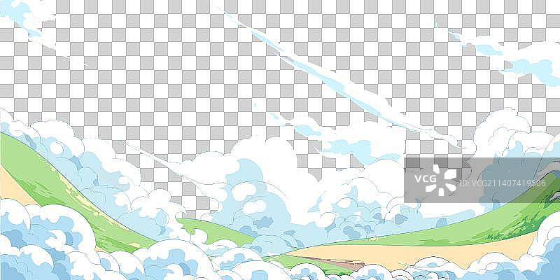 二次元动漫户外郊游风吹云草地插画图片素材