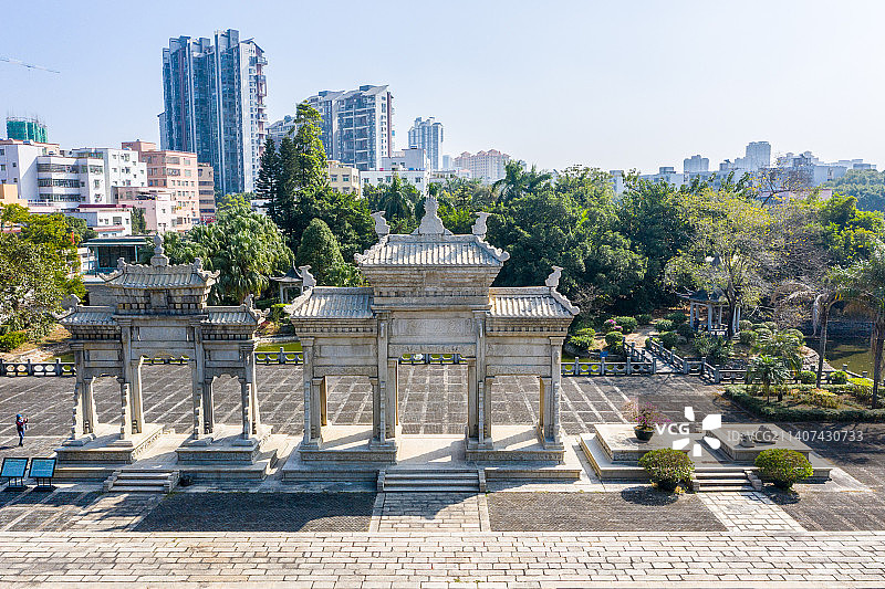 航拍广东珠海梅溪牌坊旅游区 珠海梅溪村陈芳故居图片素材