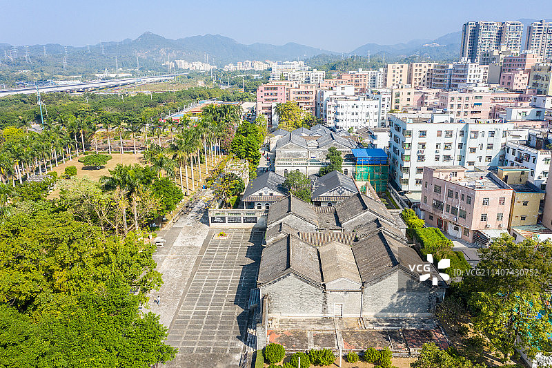 航拍广东珠海梅溪牌坊旅游区 珠海梅溪村陈芳故居图片素材
