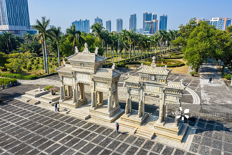 航拍广东珠海梅溪牌坊旅游区 珠海梅溪村陈芳故居图片素材