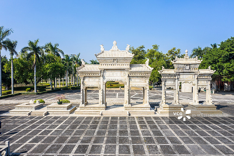 航拍广东珠海梅溪牌坊旅游区 珠海梅溪村陈芳故居图片素材