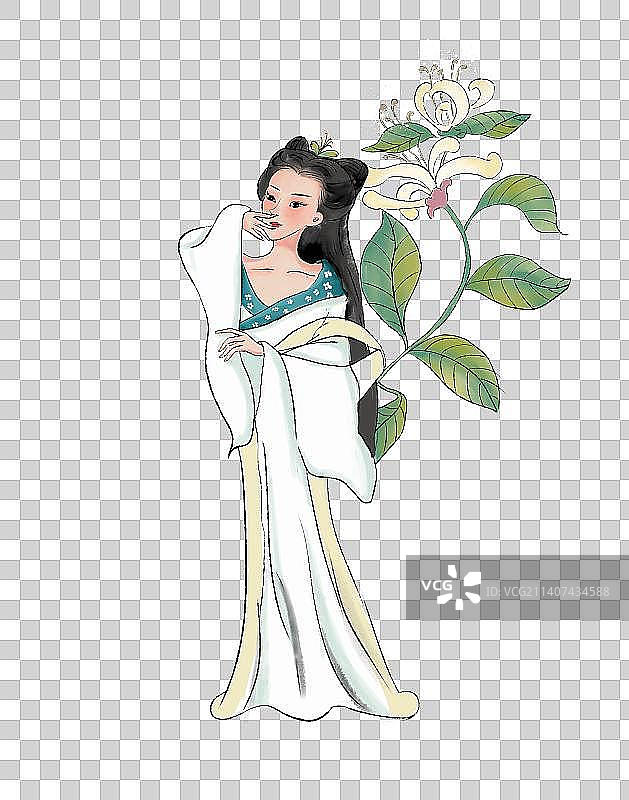 金银花少女图片素材