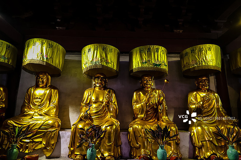 台州天台县国清寺建筑风光航拍图片素材