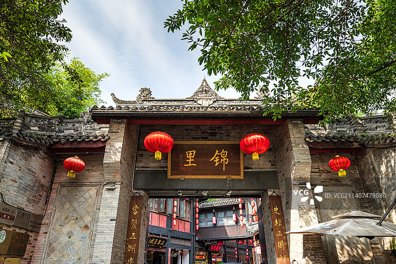 成都锦里步行街入口白昼晴天城市风光图片素材