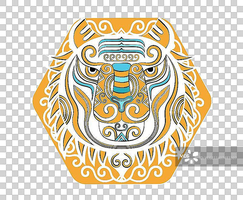 十二生肖简约国潮虎头，潮流印花装饰图案纹样卡通形象，矢量插画素材图片素材