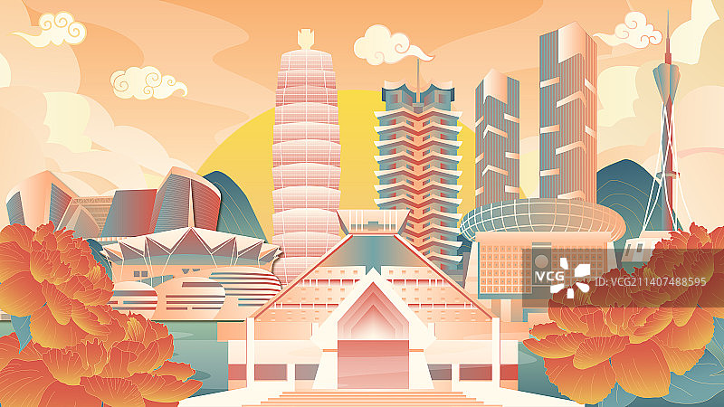 郑州地标建筑群矢量节日插画图片素材