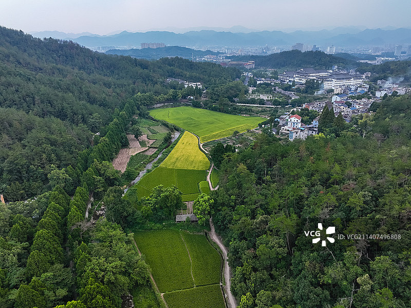 台州天台县国清寺周边风光航拍图片素材