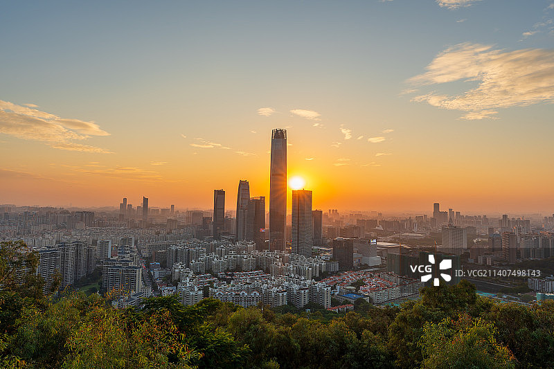 广东省东莞市旗峰山城市风光日落图片素材
