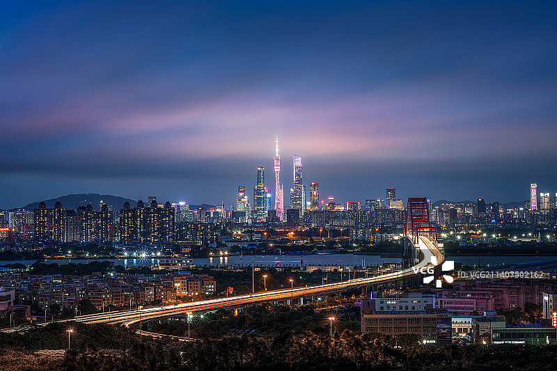 广州市新光大桥车流城市CBD夜景图片素材