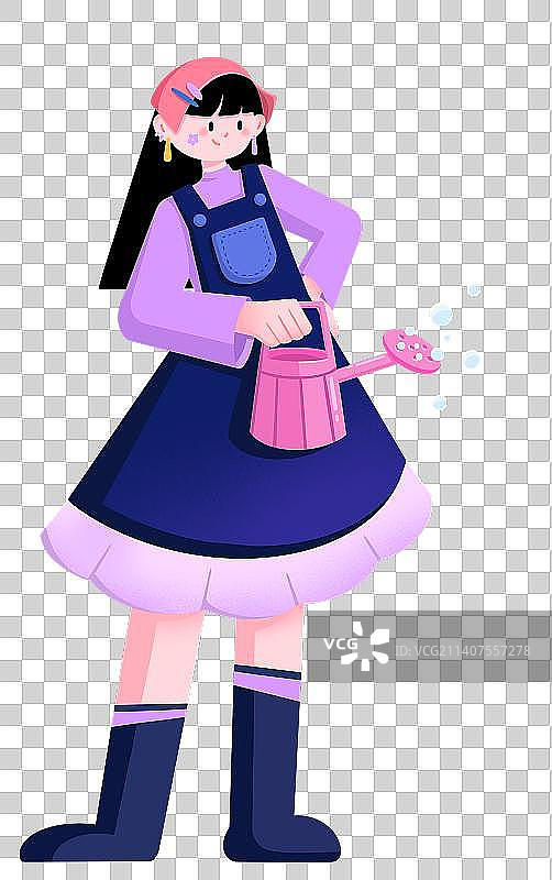 浇花女孩图片素材