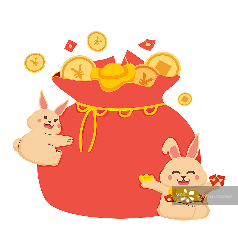 可爱兔子福袋电商促销互联网金融理插画图片素材