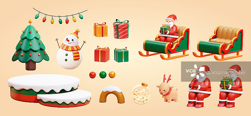 三维可爱圣诞节素材组合图片素材