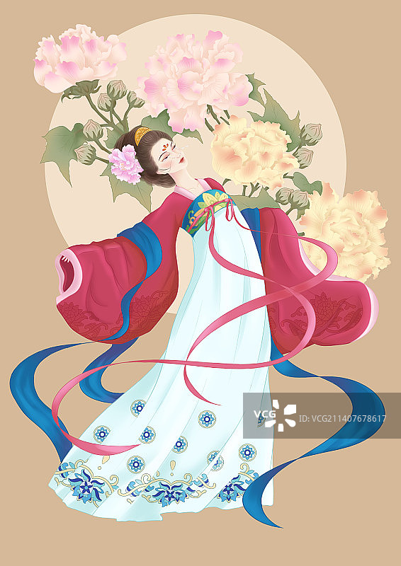 古风芙蓉花神美人插画图片素材