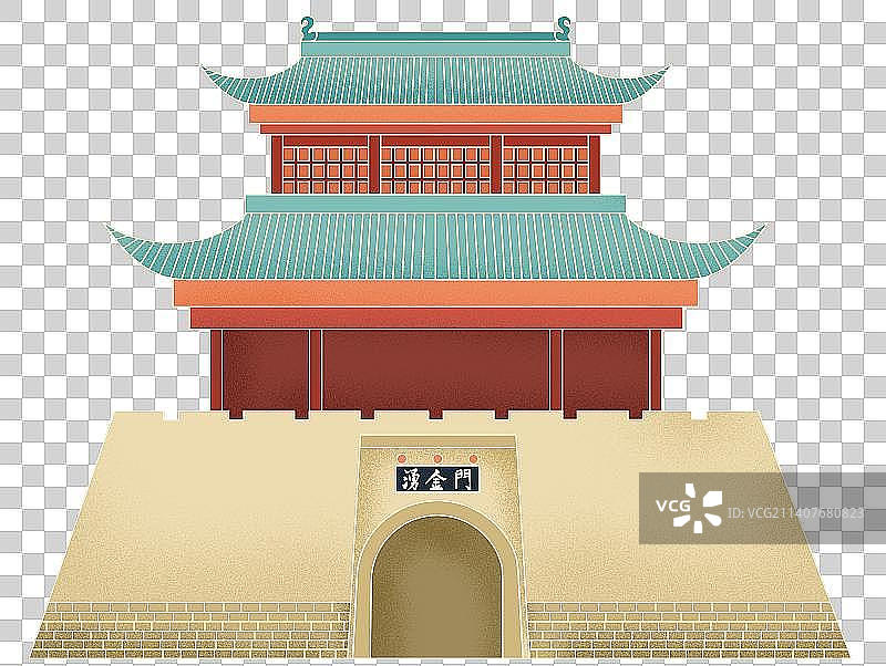 城市建筑赣州地标景点涌金门国风国潮手绘图片素材