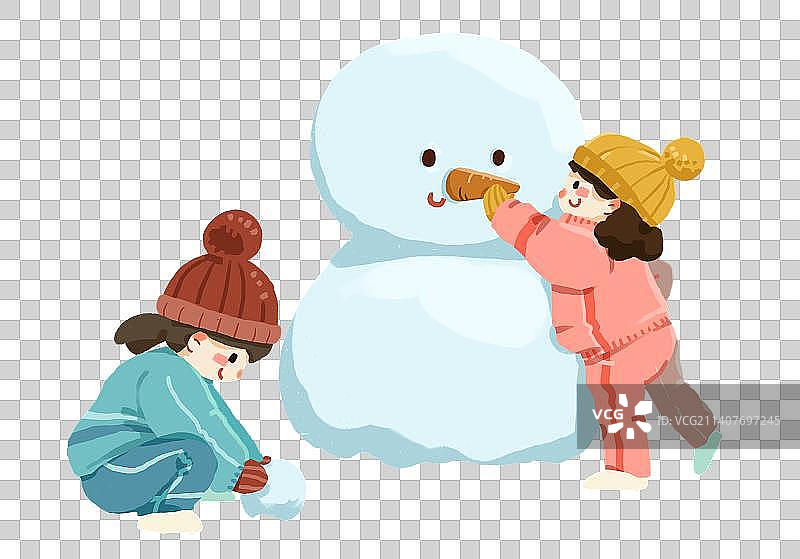 冬天堆雪人的小女孩图片素材