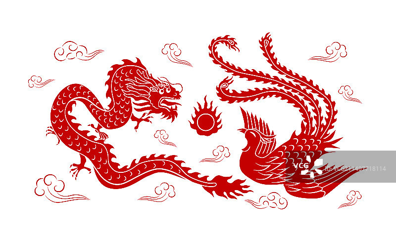 龙凤呈祥剪纸中式吉祥图案插画图片素材