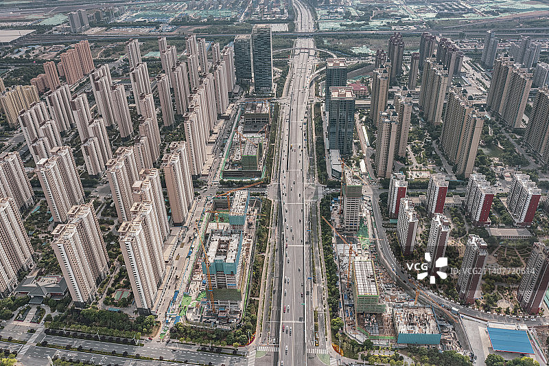 航拍济南西站附近楼盘图片素材