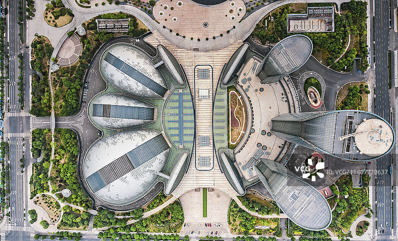 航拍山东省会大剧院风光图片素材