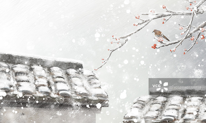 水墨风江南徽派建筑节气插画背景图片素材