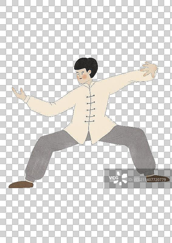 手绘打太极拳的男子图片素材