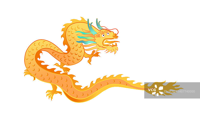 白色背景上一只向上飞舞的腾飞的彩色龙图片素材