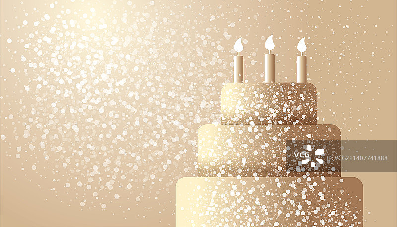 金色发光背景下一个金色生日蛋糕图片素材