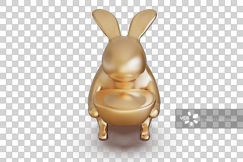 金色兔子抱着元宝三维插画图片素材