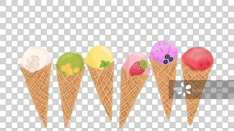夏天冰淇淋肌理风可爱插画图片素材