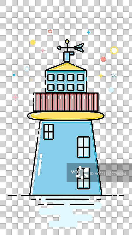 海边灯塔扁平风清新可爱插画图片素材