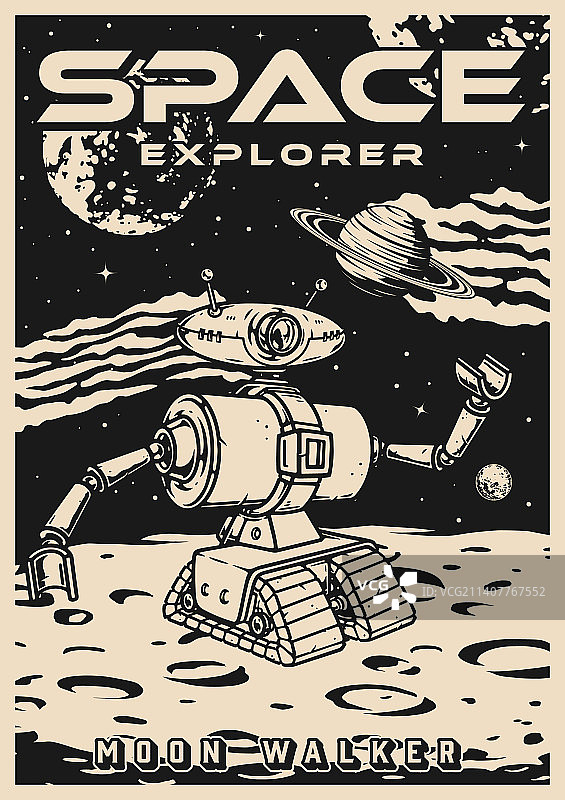 太空探险家单色宣传单复古风图片素材