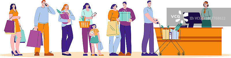 超市收银台排队图片素材