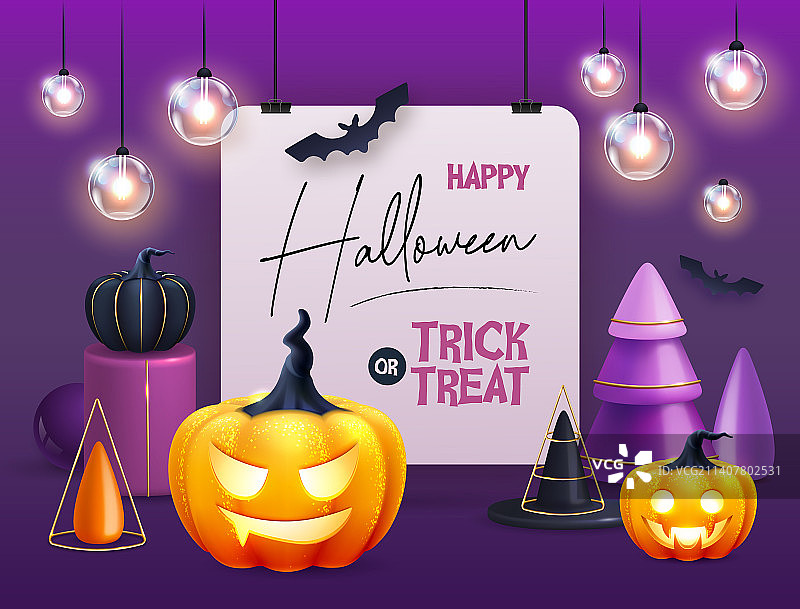 逼真3D万圣节南瓜背景图片素材