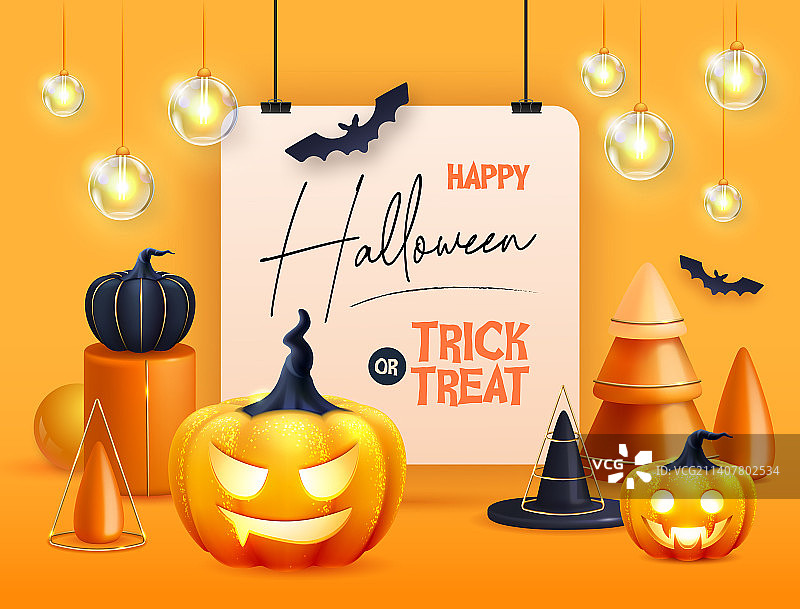 逼真3D万圣节南瓜背景图片素材