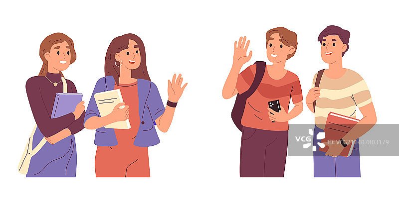 快乐的男生女生挥手图片素材