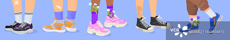卡通运动鞋和人物腿图片素材