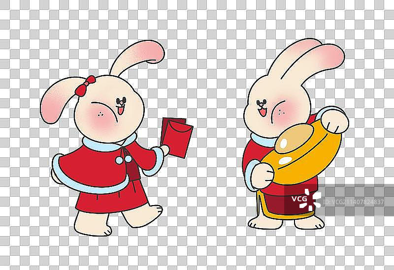 可爱兔子兔年贺新年插画元素图片素材