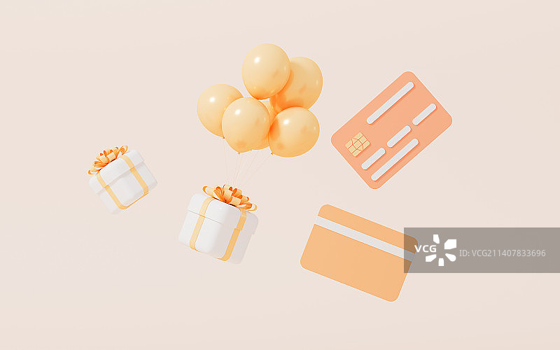 购物礼盒与银行卡3D渲染图片素材