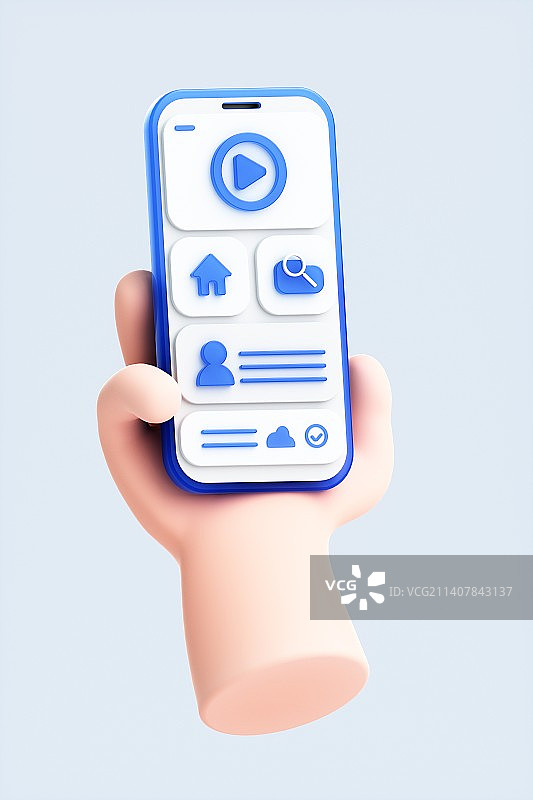 3D渲染的可爱小手和手机图片素材