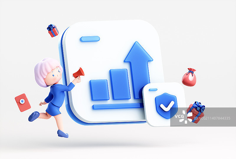 3D渲染的可爱商务女孩图片素材