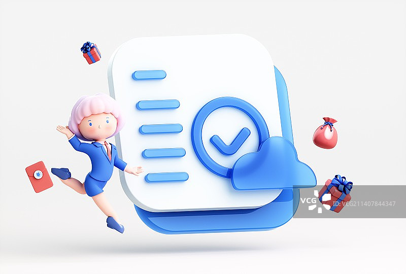 3D渲染的可爱商务女孩图片素材