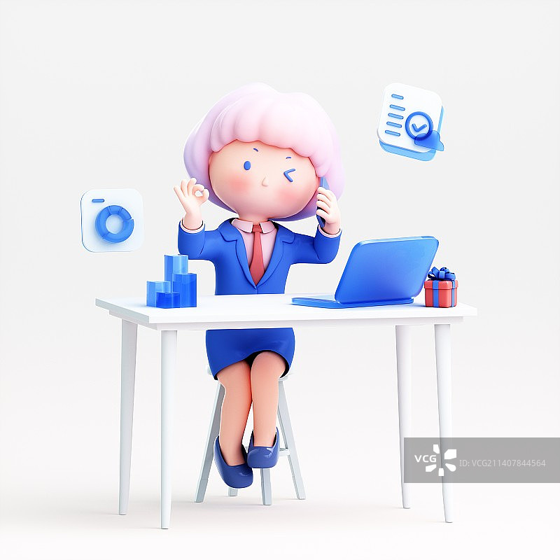 3D渲染的可爱商务女孩图片素材