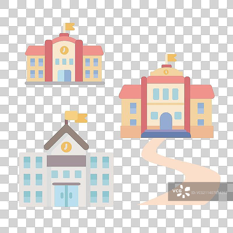 透明矢量3座学校图片素材