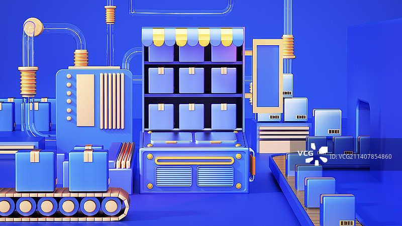 C4D蓝色立体几何电商展台场景图片素材