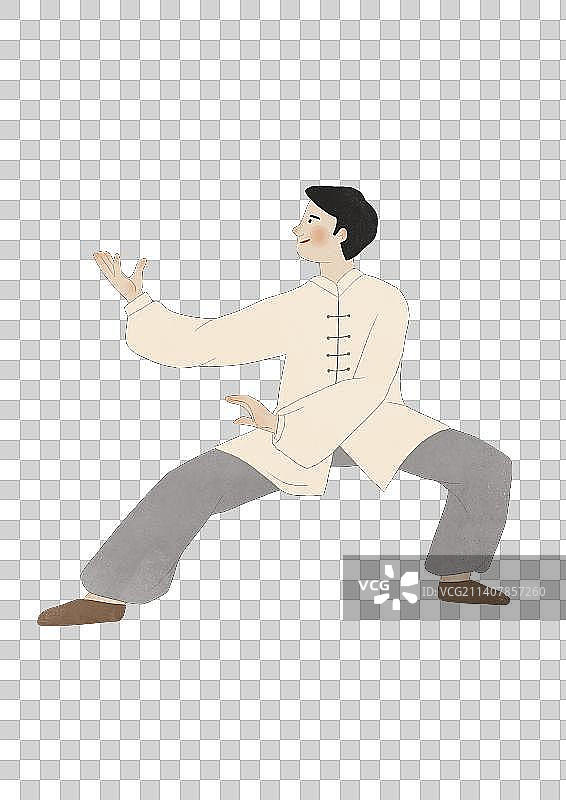 中国风描边手绘打太极拳的男子图片素材