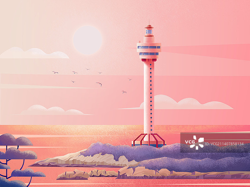 海南自贸港文昌木兰头灯塔插画图片素材