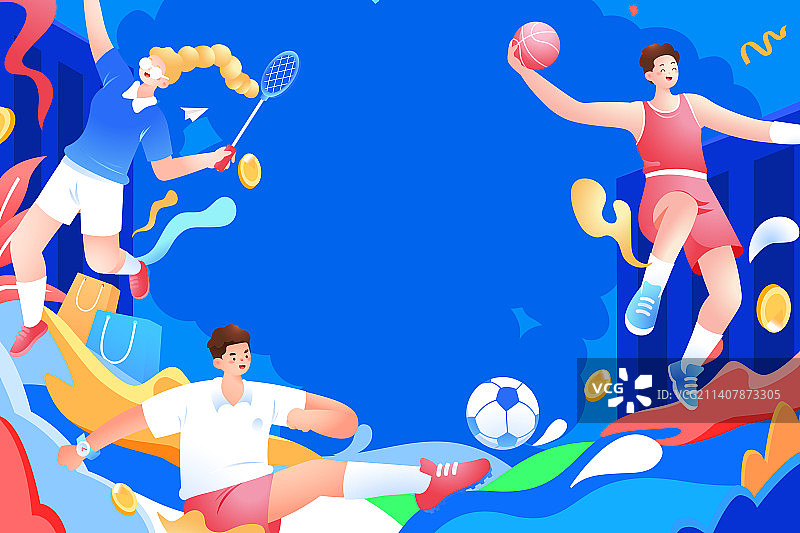 卡通教育学生新学期开学季社团运动春季春天青春足球篮球邀请好友电商促销购物节消费健身运动矢量插画图片素材