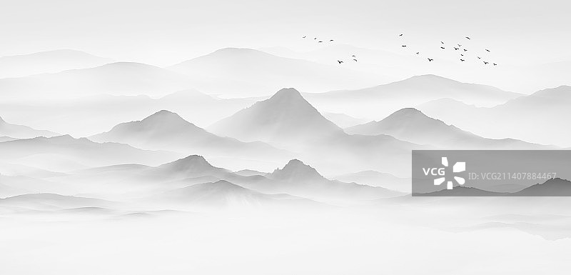 意境淡雅水墨山水画背景图片素材